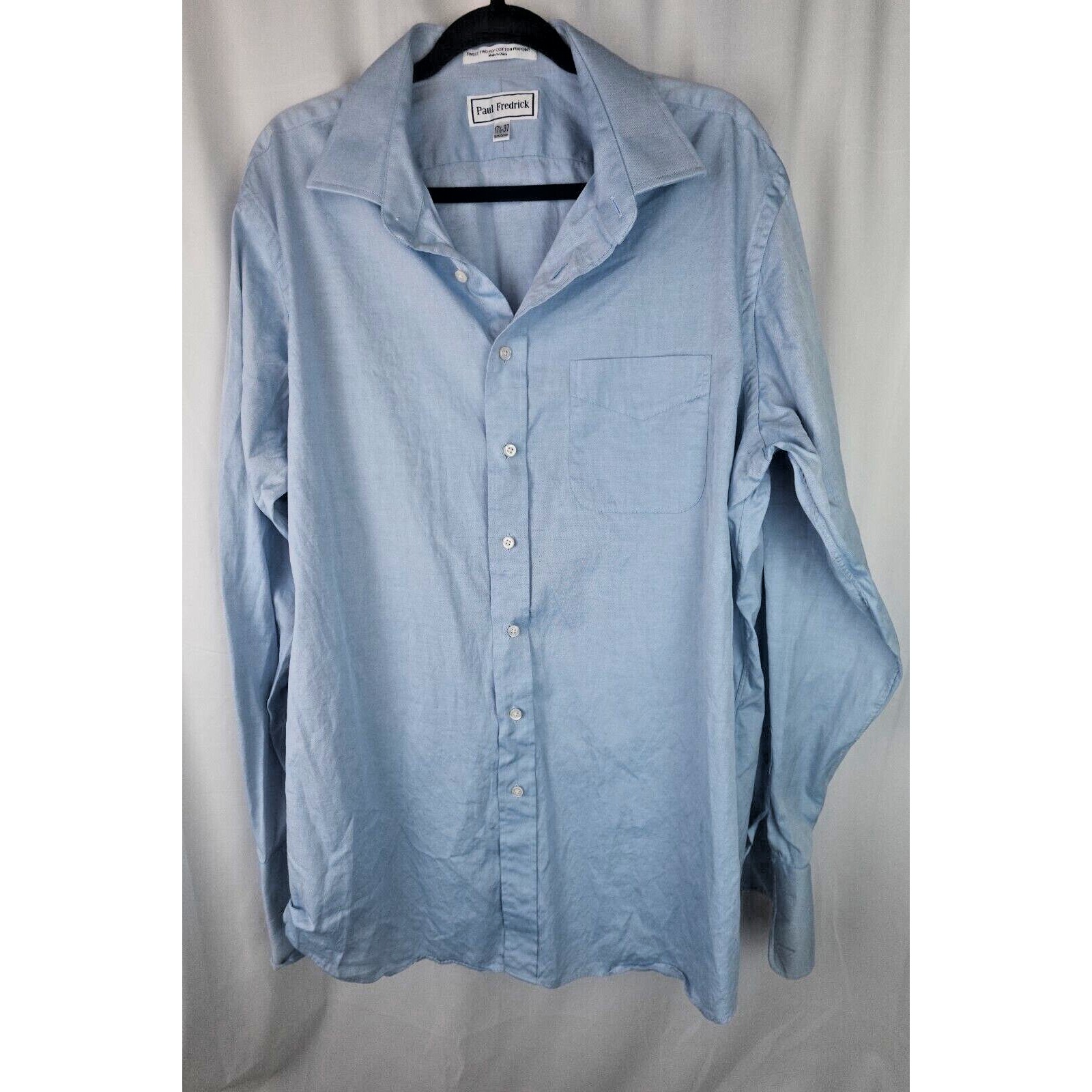Paul Frederick Men's Blue Button Up Dress Shirt 17.5 37 Classic Fit Workwear